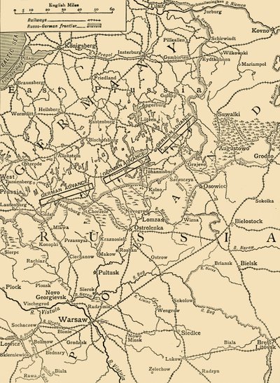 Sketch Map to Illustrate the German Attack North of Warsaw in February, 1915 by Unbekannt