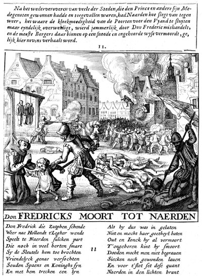 Spanish troops torching buildings and massacring during Spanish rule in Netherlands, 1567-73 by Unbekannt