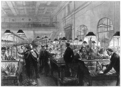 Stamping and Sorting Office, General Post Office, London, 1875 by Unbekannt
