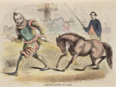 Street clown and steamer. Picture from the first booklet of the 19th century by Unbekannt