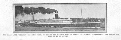 The Allan Liner Virginian, the First Vessel to Receive the Wireless Message by Unbekannt
