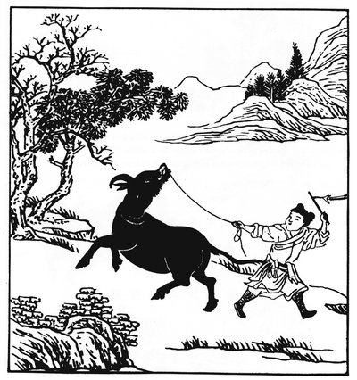 The Ten Oxherding Pictures by Puming, Stage 2: Taming, Discipline Begun by Unbekannt