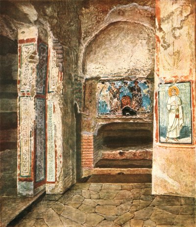 The burial-chapel of SS. Felix and Adauctus in the Catacombs of Commodilla, Rome, Italy, 1928 by Unbekannt