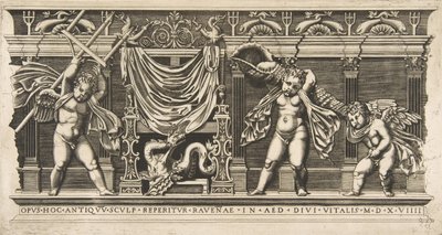 Three Cupids in Front of a Facade with Pilasters by Unbekannt