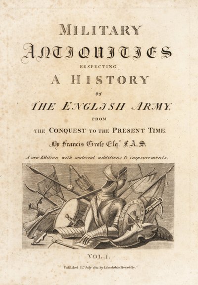 Title Page to Volume 1 with Calligraphic Title and Vignette of Armour and Weapons by Unbekannt