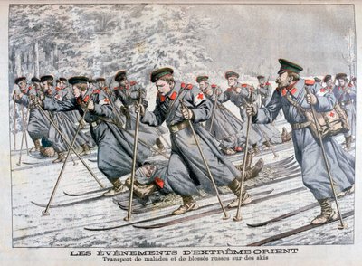 Transporting Sick and Wounded Russian Troops on Skis, Russo-Japanese War by Unbekannt