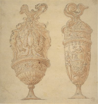 Two Urns Decorated with Human Figures, Animals and Garlands by Unbekannt
