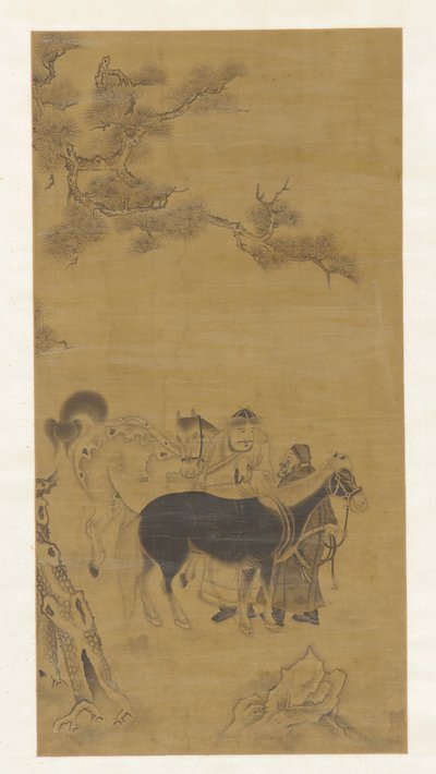 Two Men and Two Horses Under a Pine Tree, Qing Dynasty by Unbekannt