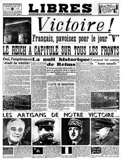 Victory!, front page of Libres newspaper, 9 May 1945 by Unbekannt