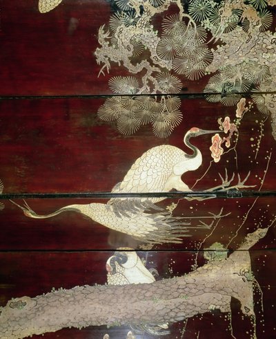 (detail) from a Coromandel screen showing herons, 1619 (lacquer) by Unbekannt Unbekannt