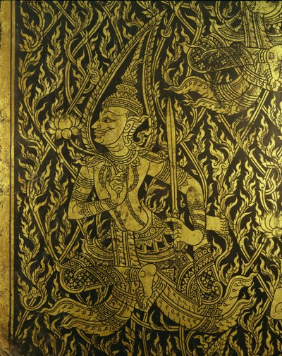 (detail) from a Thai cabinet, ebonised wood inlaid with brass by Unbekannt Unbekannt