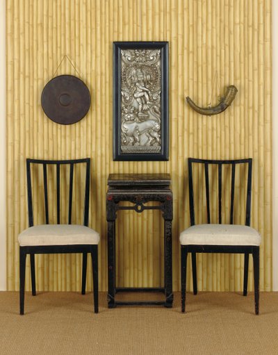 A Chinese Ebonised and Parcel Polychrome Decorated Side Table, Interior of Marlon Brando