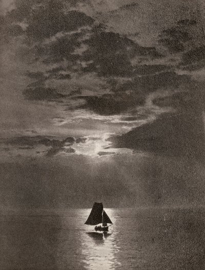 A Stretch of Moonlit Ocean with a Sailboat by Unbekannter Künstler