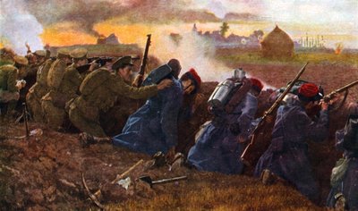 British Troops Fighting with the French to Stop the First German Onrush, Autumn 1914 by Unbekannter Künstler