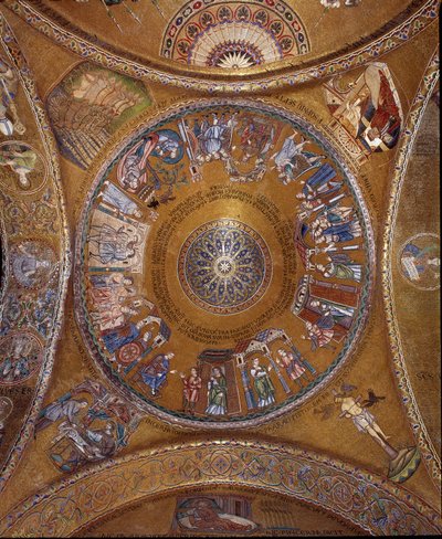 Byzantine architecture: view of the dome with mosaics on a golden background by Unbekannt