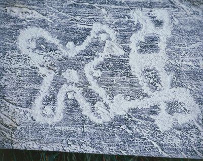 Camunian rose, copy of rock engravings in Valcamonica Valley, charcoal drawing, frottage technique by Benjamin Baud