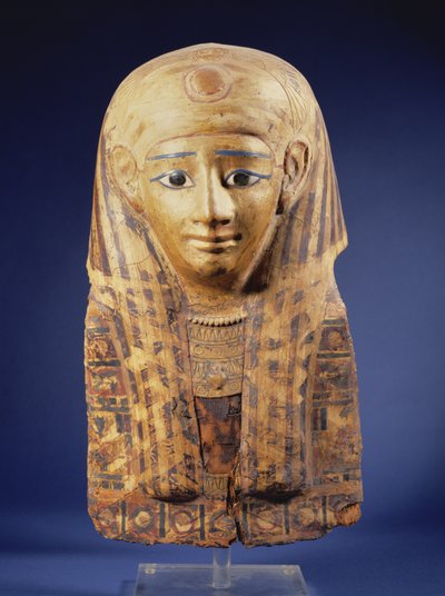 Cartonnage mummy head-dress with lappet wig, the eyes inlaid with obsidian and alabaster, Egyptian, Late Period (644-332 BC) by Unbekannt