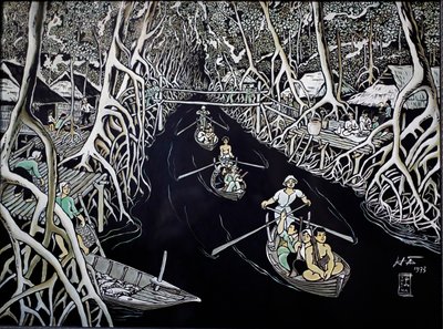 Fine Arts Museum, Ca Mau Guerrillas by Thai Ha, Lacquer Engraving, Ho Chi Minh City, Vietnam, 2018 by Josef Eberz