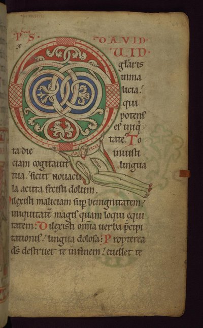 Folio from the Claricia Psalter: Claricia Swinging on Initial Q by Unbekannt