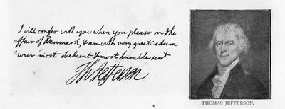 Handwriting and signature from a letter of Thomas Jefferson to John Paul Jones, written in Paris, July 11 by Unbekannt
