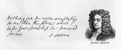 Handwriting and signature of Joseph Addison by Unbekannt