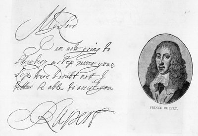 Handwriting and signature of Prince Rupert of the Rhine by Unbekannt