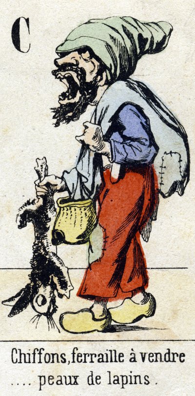 Letter C "Rags, scrap metal for sale... rabbit skins." Alphabet "Children