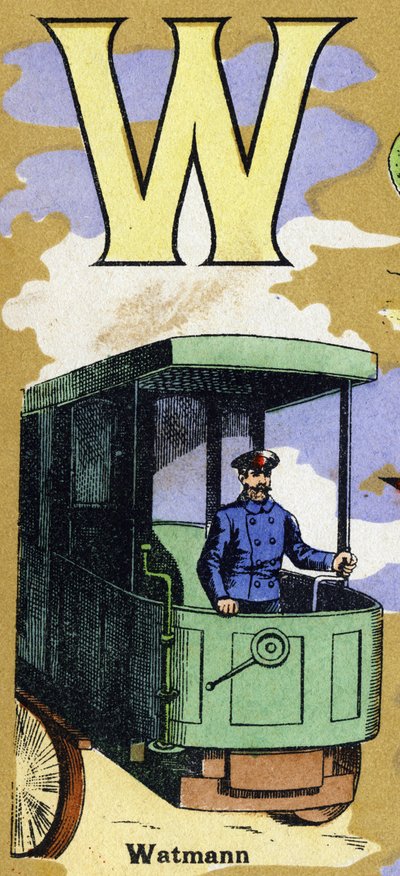 Letter W like Watmann with a Train Driver. Illustrated Alphabet. Imageries Reunited in Jarville-Nancy, Beginning of the 20th Century by Unbekannt