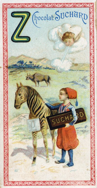 Letter Z: zephir, zouave, zebu, zebra, zero. Engraving of the Alphabet edited by Chocolat Suchard, beginning of the 20th century by Unbekannt