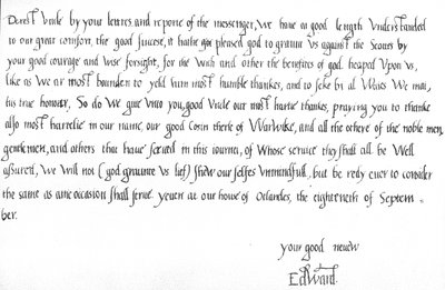 Letter from King Edward VI at the age of 9 to his uncle, Edward Seymour, congratulating him on the victory over the Scots at the battle of Pinkie on 10 September by Unbekannt