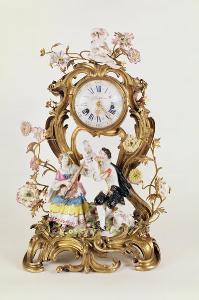 Louis XV Ormolu and Porcelain Clock, with Meissen Figures by Unbekannt