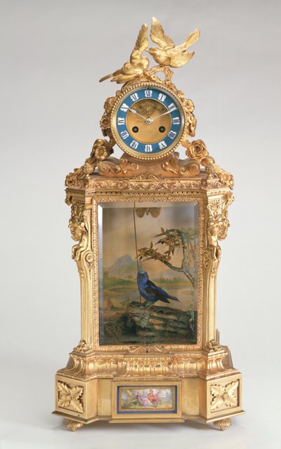 Mantel clock, porcelain-mounted ormolu, with singing bird automaton, French by Unbekannt
