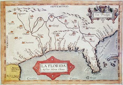 Mapping Florida. In Teatrum Orbis Terrarum by Abraham Ortelius by Unbekannter Künstler