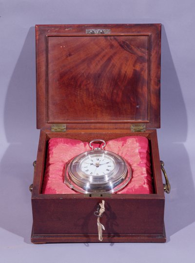 Marine watch, in silver pair-case, lying on cushions in mahogany carrying case, by John Harrison and Son by Unbekannt