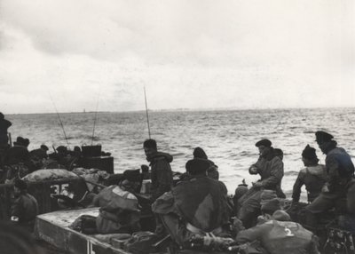 Marines of 41 Commando aboard LCT 532, approaching Westkapelle during the landings at Walcheren, Netherlands by Unbekannt