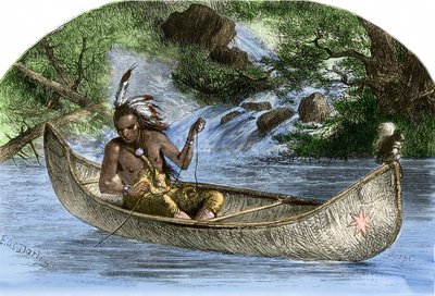 Native population of America: Hiawatha fishing in a canoe by Unbekannter Künstler