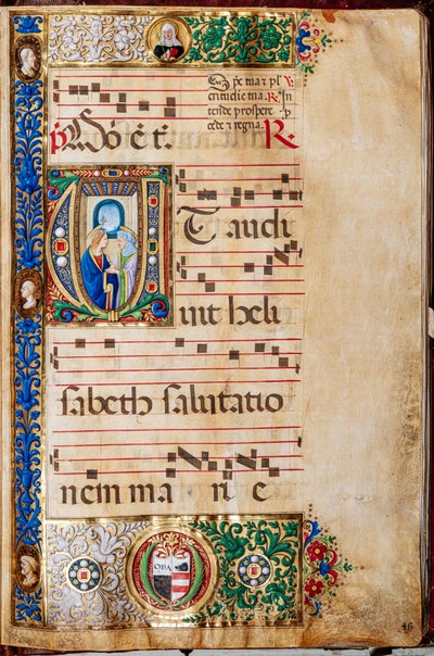 Piccolomini Library: Choir Book, Cod. 14.P., ff. 46r with Mary and St. Elizabeth, by Giovanni di Giuliano Boccardi, known as Boccardino the Elder by Unbekannter Künstler