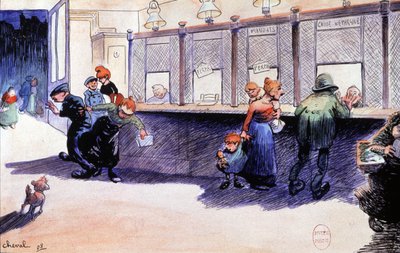 Post Office in Paris with Counters by Unbekannter Künstler