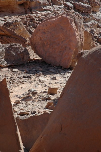 Rock art, Prehistory: Round rock with giraffes and ostrich engravings in the Uweinat massif, Sudan (Period from 8000 to 3000 years BC). Photography by Unbekannt