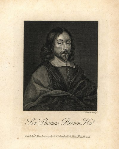 Sir Thomas Brown, English polymath and writer on science, medicine, religion and the esoteric, died 1682. Copperplate engraving from William Richard