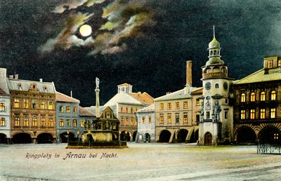 Square in Hostinné by night by Unbekannter Künstler