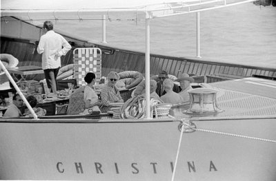 The Ship Builder Aristotelis Onassis and the Statesman Winston Churchill with His Wife on the Yacht 