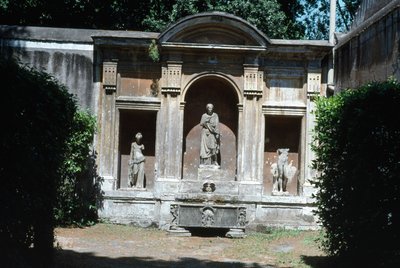 View of the Garden, (detail) of fountain with Roman sarcophagus and statuary by Unbekannt