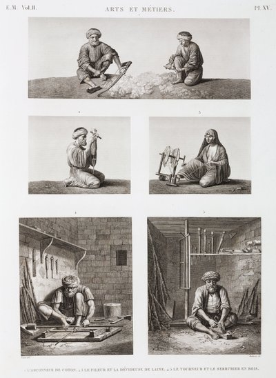 Wool & Worsted, Spinning Textile and wood workers, Egypt, c 1798 by Unbekannt
