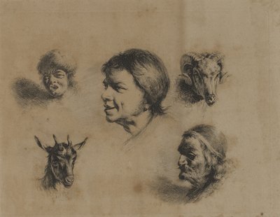Heads--Three People, Two Animals by Unidentified