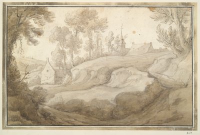 Hilly Landscape with House and Church in Middle Distance by Unknown
