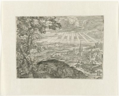 Landscape with City View and Radiant Sun by Unknown