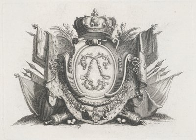 Royal Crest with Crown and Flags and Interlaced by Unknown