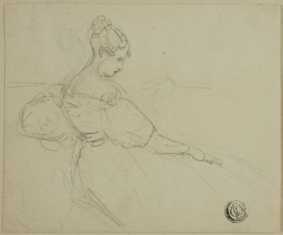 Sketch of Seated Woman in Evening Dress in Profile by Unknown