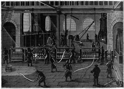 A Copper Drawing Workshop in England. Engraving in the Illustrious Journal 